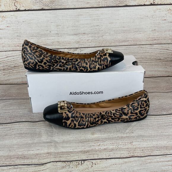 Aldo Dwendadan Womens Sz 7B Ballet Flats Cap Toe Cheetah Black - Picture 2 of 11